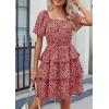 imagePRETTYGARDEN Womens 2026 Floral Summer Short Dress Square Neck Short Sleeve Tiered Ruffle Boho Swing DressesBlack Orange Floral