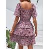imagePRETTYGARDEN Womens 2026 Floral Summer Short Dress Square Neck Short Sleeve Tiered Ruffle Boho Swing DressesBlack Pink Floral