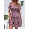 imagePRETTYGARDEN Womens 2026 Floral Summer Short Dress Square Neck Short Sleeve Tiered Ruffle Boho Swing DressesBlack Pink Floral