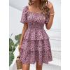 imagePRETTYGARDEN Womens 2026 Floral Summer Short Dress Square Neck Short Sleeve Tiered Ruffle Boho Swing DressesBlack Pink Floral