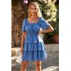 imagePRETTYGARDEN Womens 2026 Floral Summer Short Dress Square Neck Short Sleeve Tiered Ruffle Boho Swing DressesBlue