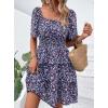 imagePRETTYGARDEN Womens 2026 Floral Summer Short Dress Square Neck Short Sleeve Tiered Ruffle Boho Swing DressesBlue Purple Floral