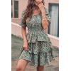 imagePRETTYGARDEN Womens 2026 Floral Summer Short Dress Square Neck Short Sleeve Tiered Ruffle Boho Swing DressesDark Green