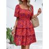 imagePRETTYGARDEN Womens 2026 Floral Summer Short Dress Square Neck Short Sleeve Tiered Ruffle Boho Swing DressesOrange Purple Floral