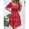 imagePRETTYGARDEN Womens 2026 Floral Summer Short Dress Square Neck Short Sleeve Tiered Ruffle Boho Swing DressesOrange Purple Floral