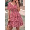 imagePRETTYGARDEN Womens 2026 Floral Summer Short Dress Square Neck Short Sleeve Tiered Ruffle Boho Swing DressesRed