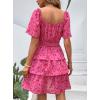 imagePRETTYGARDEN Womens 2026 Floral Summer Short Dress Square Neck Short Sleeve Tiered Ruffle Boho Swing DressesRed Floral