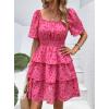 imagePRETTYGARDEN Womens 2026 Floral Summer Short Dress Square Neck Short Sleeve Tiered Ruffle Boho Swing DressesRed Floral