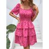 imagePRETTYGARDEN Womens 2026 Floral Summer Short Dress Square Neck Short Sleeve Tiered Ruffle Boho Swing DressesRed Floral