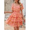 imagePRETTYGARDEN Womens 2026 Floral Summer Short Dress Square Neck Short Sleeve Tiered Ruffle Boho Swing DressesRose Red Floral
