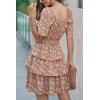imagePRETTYGARDEN Womens 2026 Floral Summer Short Dress Square Neck Short Sleeve Tiered Ruffle Boho Swing DressesTurmeric