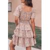 imagePRETTYGARDEN Womens 2026 Floral Summer Short Dress Square Neck Short Sleeve Tiered Ruffle Boho Swing DressesWhite