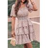 imagePRETTYGARDEN Womens 2026 Floral Summer Short Dress Square Neck Short Sleeve Tiered Ruffle Boho Swing DressesWhite