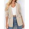 imagePRETTYGARDEN Womens 2026 Spring Blazers Business Casual Outfits Open Front Ruched 34 Sleeve Lightweight Work Suits JacketsBeige