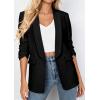 imagePRETTYGARDEN Womens 2026 Spring Blazers Business Casual Outfits Open Front Ruched 34 Sleeve Lightweight Work Suits JacketsBlack