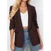 imagePRETTYGARDEN Womens 2026 Spring Blazers Business Casual Outfits Open Front Ruched 34 Sleeve Lightweight Work Suits JacketsBrown