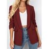 imagePRETTYGARDEN Womens 2026 Spring Blazers Business Casual Outfits Open Front Ruched 34 Sleeve Lightweight Work Suits JacketsBurgundy