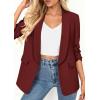 imagePRETTYGARDEN Womens 2026 Spring Blazers Business Casual Outfits Open Front Ruched 34 Sleeve Lightweight Work Suits JacketsBurgundy