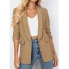imagePRETTYGARDEN Womens 2026 Spring Blazers Business Casual Outfits Open Front Ruched 34 Sleeve Lightweight Work Suits JacketsKhaki