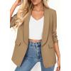 imagePRETTYGARDEN Womens 2026 Spring Blazers Business Casual Outfits Open Front Ruched 34 Sleeve Lightweight Work Suits JacketsKhaki