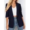 imagePRETTYGARDEN Womens 2026 Spring Blazers Business Casual Outfits Open Front Ruched 34 Sleeve Lightweight Work Suits JacketsNavy Blue