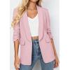 imagePRETTYGARDEN Womens 2026 Spring Blazers Business Casual Outfits Open Front Ruched 34 Sleeve Lightweight Work Suits JacketsPink