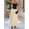 imagePRETTYGARDEN Womens 2026 Spring Strapless Maxi Dresses Patchwork Long Flowy Pockets Elegant Going Out Summer Tube Top DressApricot