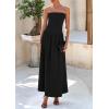 imagePRETTYGARDEN Womens 2026 Spring Strapless Maxi Dresses Patchwork Long Flowy Pockets Elegant Going Out Summer Tube Top DressBlack