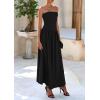 imagePRETTYGARDEN Womens 2026 Spring Strapless Maxi Dresses Patchwork Long Flowy Pockets Elegant Going Out Summer Tube Top DressBlack