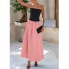 imagePRETTYGARDEN Womens 2026 Spring Strapless Maxi Dresses Patchwork Long Flowy Pockets Elegant Going Out Summer Tube Top DressPink