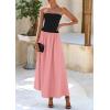 imagePRETTYGARDEN Womens 2026 Spring Strapless Maxi Dresses Patchwork Long Flowy Pockets Elegant Going Out Summer Tube Top DressPink