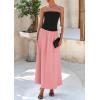 imagePRETTYGARDEN Womens 2026 Spring Strapless Maxi Dresses Patchwork Long Flowy Pockets Elegant Going Out Summer Tube Top DressPink