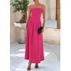 imagePRETTYGARDEN Womens 2026 Spring Strapless Maxi Dresses Patchwork Long Flowy Pockets Elegant Going Out Summer Tube Top DressRose Red