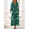 imagePRETTYGARDEN Womens 2026 Spring Wedding Guest Dresses Floral Long Sleeve V Neck Belted Long Flowy Boho Maxi DressFloral Green