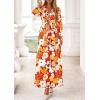 imagePRETTYGARDEN Womens 2026 Spring Wedding Guest Dresses Floral Long Sleeve V Neck Belted Long Flowy Boho Maxi DressFloral Orange