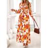 imagePRETTYGARDEN Womens 2026 Spring Wedding Guest Dresses Floral Long Sleeve V Neck Belted Long Flowy Boho Maxi DressFloral Orange