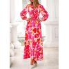 imagePRETTYGARDEN Womens 2026 Spring Wedding Guest Dresses Floral Long Sleeve V Neck Belted Long Flowy Boho Maxi DressFloral White Rose Red