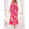 imagePRETTYGARDEN Womens 2026 Spring Wedding Guest Dresses Floral Long Sleeve V Neck Belted Long Flowy Boho Maxi DressFloral White Rose Red