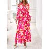 imagePRETTYGARDEN Womens 2026 Spring Wedding Guest Dresses Floral Long Sleeve V Neck Belted Long Flowy Boho Maxi DressFloral White Rose Red