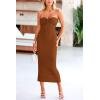 imagePRETTYGARDEN Womens 2026 Summer Bodycon Maxi Dress Strapless Tube Twist Knot Front Ribbed Knit Slit Cocktail Party DressesBrown