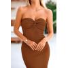 imagePRETTYGARDEN Womens 2026 Summer Bodycon Maxi Dress Strapless Tube Twist Knot Front Ribbed Knit Slit Cocktail Party DressesBrown
