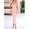 imagePRETTYGARDEN Womens 2026 Summer Bodycon Maxi Dress Strapless Tube Twist Knot Front Ribbed Knit Slit Cocktail Party DressesPink