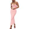 imagePRETTYGARDEN Womens 2026 Summer Bodycon Maxi Dress Strapless Tube Twist Knot Front Ribbed Knit Slit Cocktail Party DressesPink