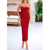 imagePRETTYGARDEN Womens 2026 Summer Bodycon Maxi Dress Strapless Tube Twist Knot Front Ribbed Knit Slit Cocktail Party DressesRed
