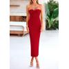 imagePRETTYGARDEN Womens 2026 Summer Bodycon Maxi Dress Strapless Tube Twist Knot Front Ribbed Knit Slit Cocktail Party DressesRed