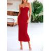 imagePRETTYGARDEN Womens 2026 Summer Bodycon Maxi Dress Strapless Tube Twist Knot Front Ribbed Knit Slit Cocktail Party DressesRed
