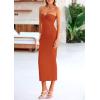 imagePRETTYGARDEN Womens 2026 Summer Bodycon Maxi Dress Strapless Tube Twist Knot Front Ribbed Knit Slit Cocktail Party DressesRust Red