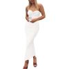 imagePRETTYGARDEN Womens 2026 Summer Bodycon Maxi Dress Strapless Tube Twist Knot Front Ribbed Knit Slit Cocktail Party DressesWhite