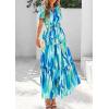 imagePRETTYGARDEN Womens 2026 Summer Boho Maxi Dresses Floral Short Sleeve V Neck A Line Tiered Flowy Long Beach Vacation DressBlue