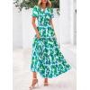 imagePRETTYGARDEN Womens 2026 Summer Boho Maxi Dresses Floral Short Sleeve V Neck A Line Tiered Flowy Long Beach Vacation DressFloral Green